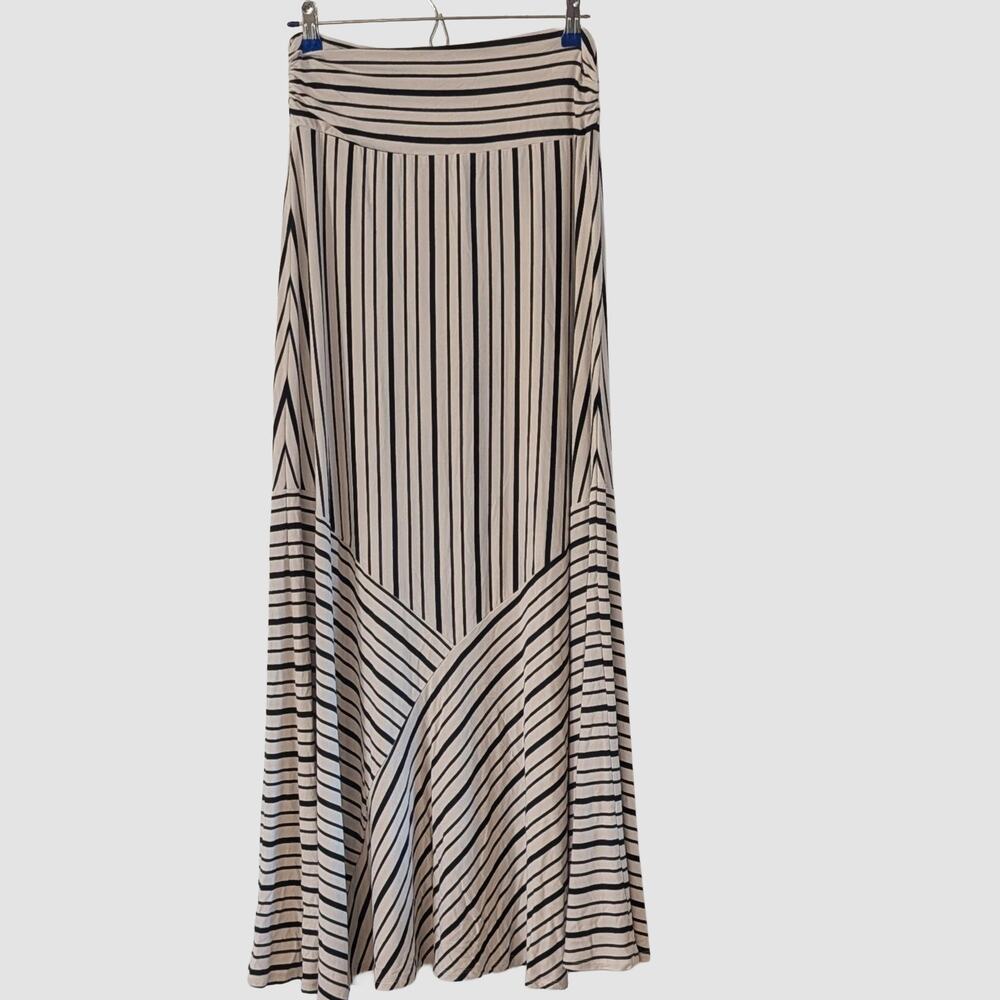 Lovestitch Mixed Stripe Maxi Skirt M Black White Stretch Pull On Boho Flowy